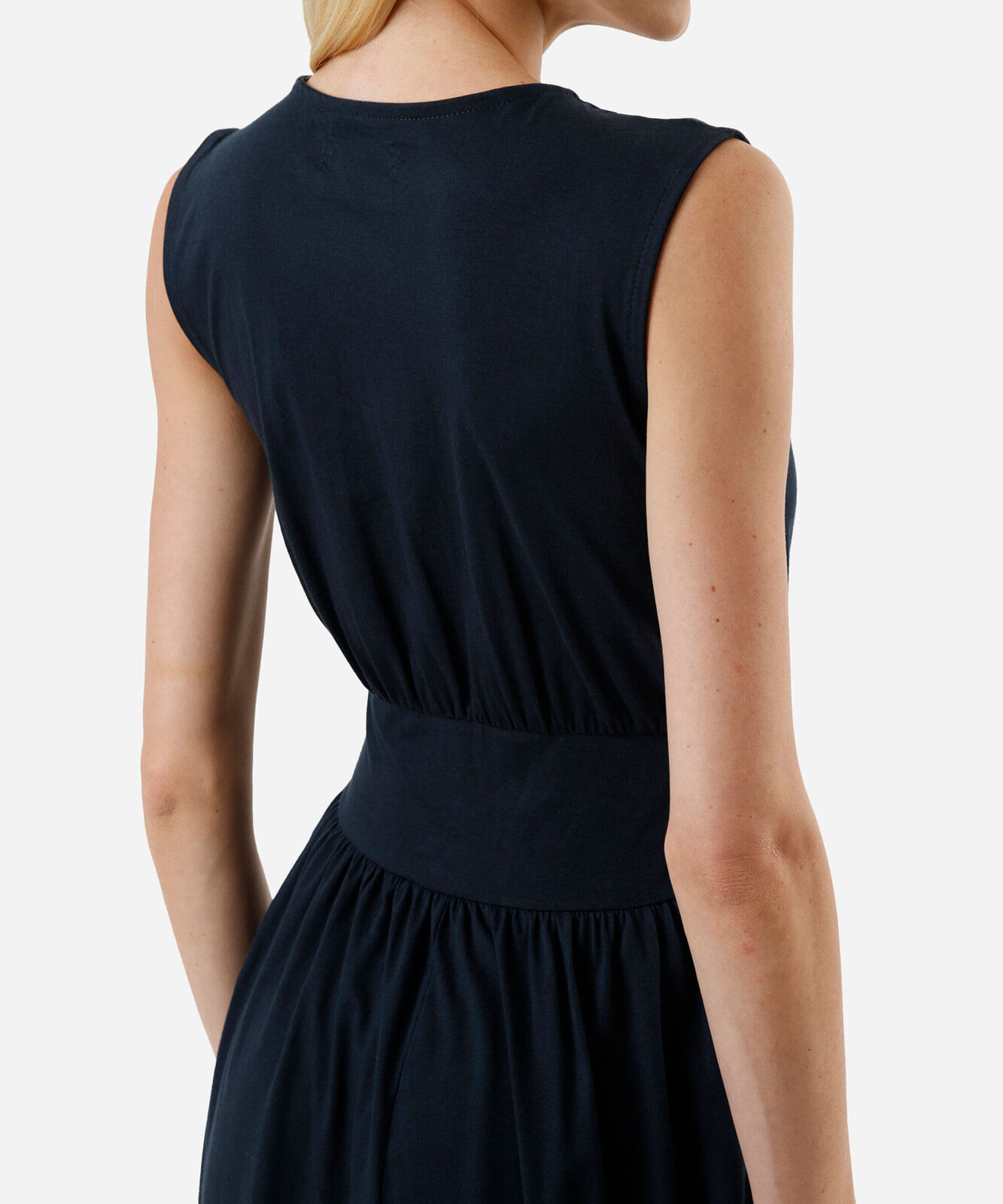 vestido midi feminino de algodão decote redondo azul