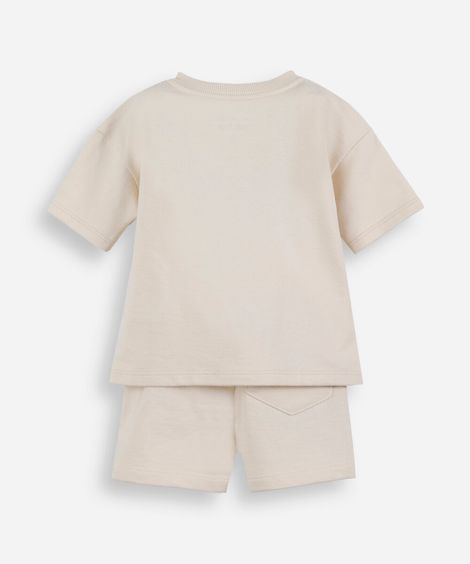 conjunto curto infantil de algodão estampado bege