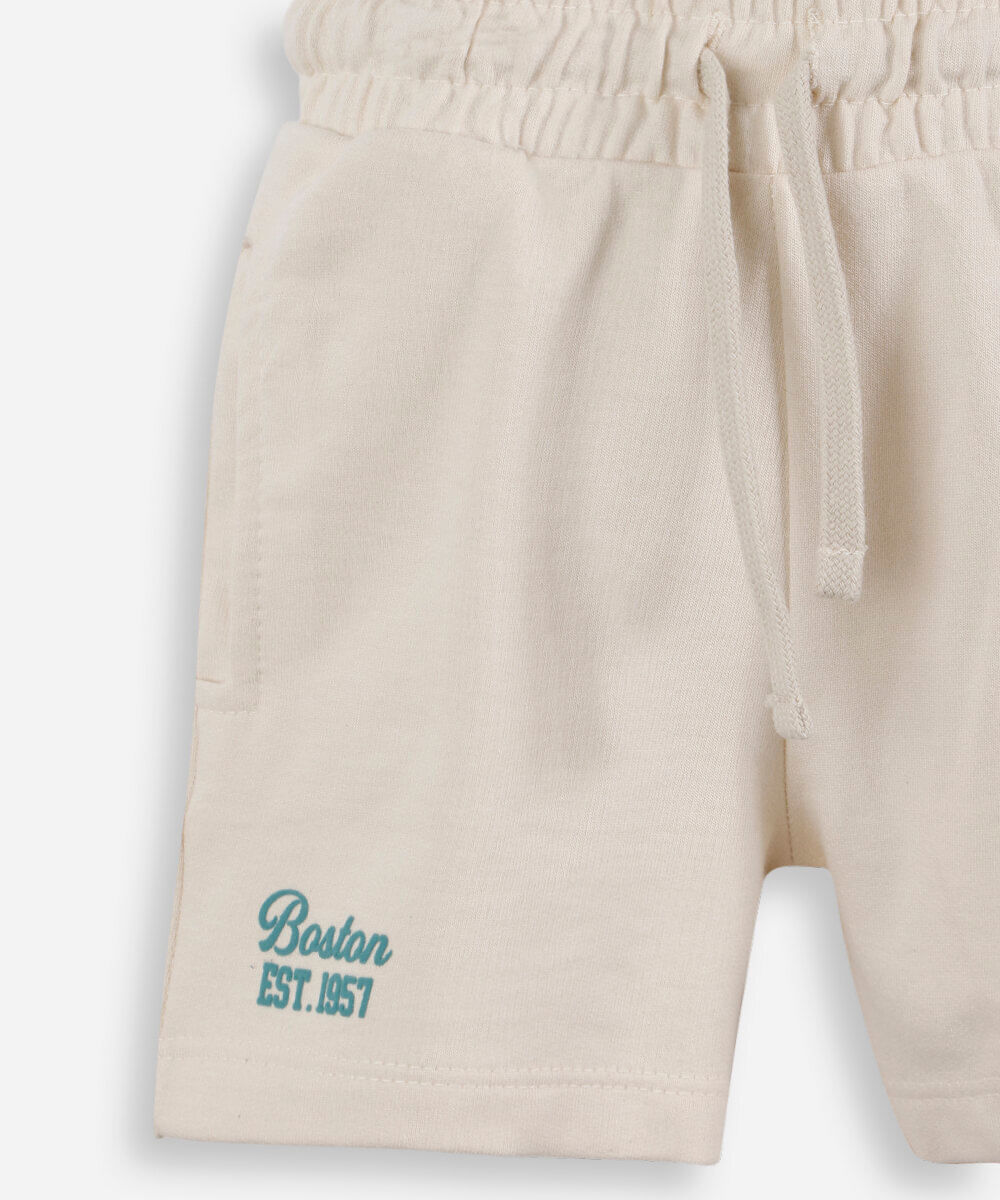 conjunto curto infantil de algodão estampado bege