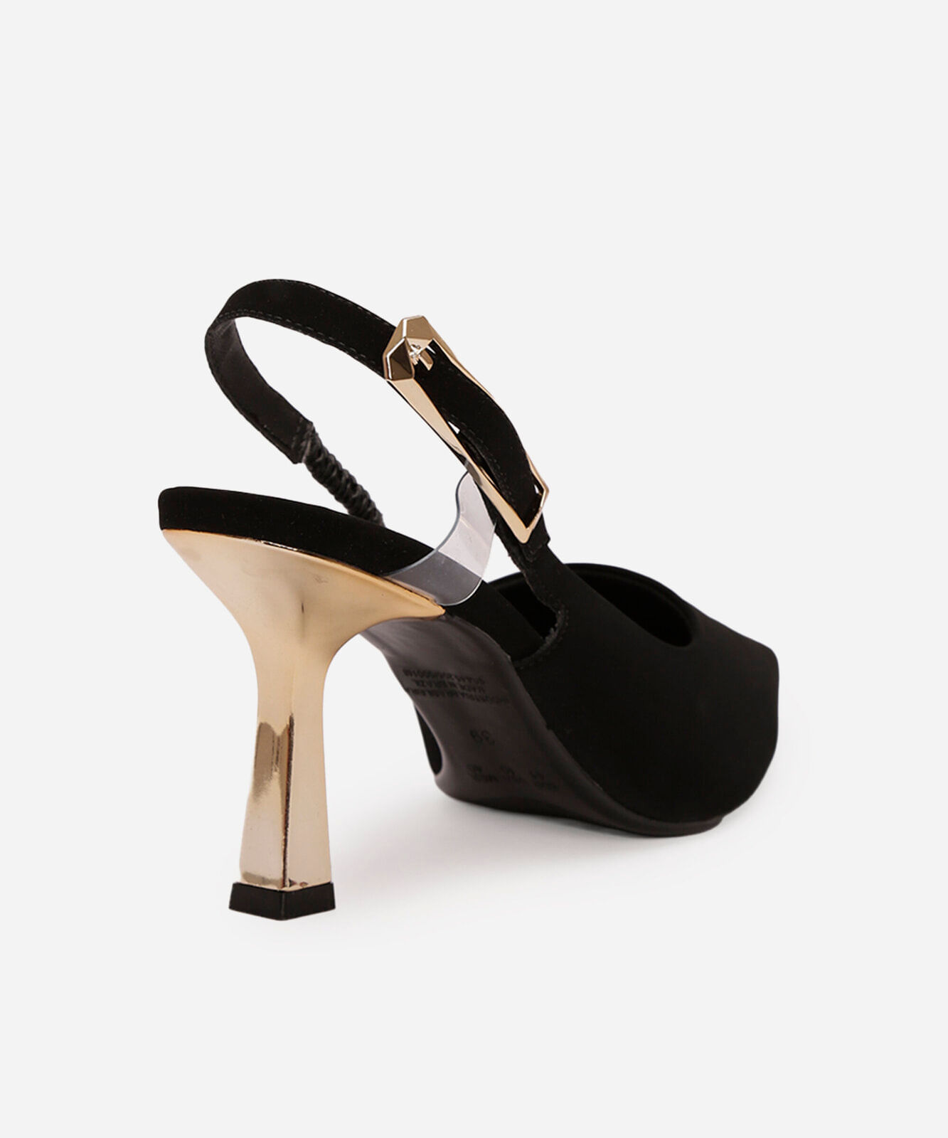 scarpin bico fino salto alto metalizado oneself preto