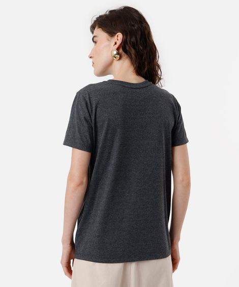camiseta feminina com algodão estampada cinza