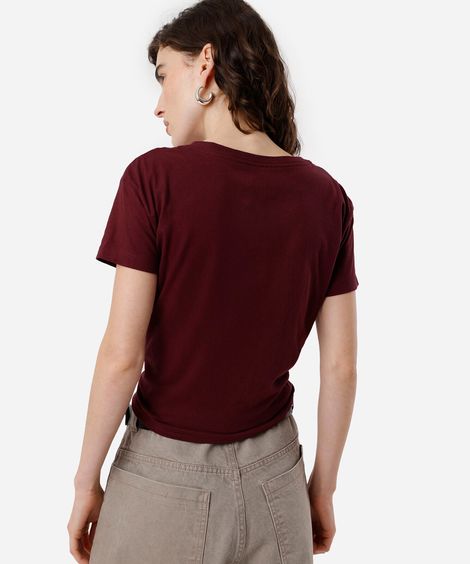 camiseta feminina de algodão hello kitty com amarração vinho