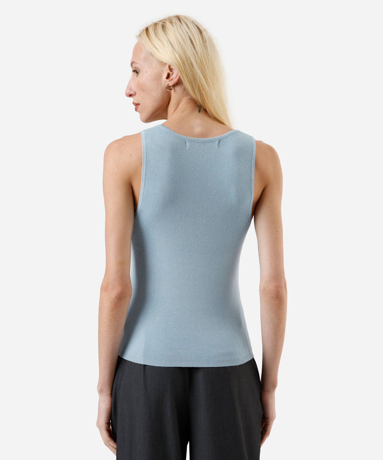 regata de tricot feminina texturizada azul
