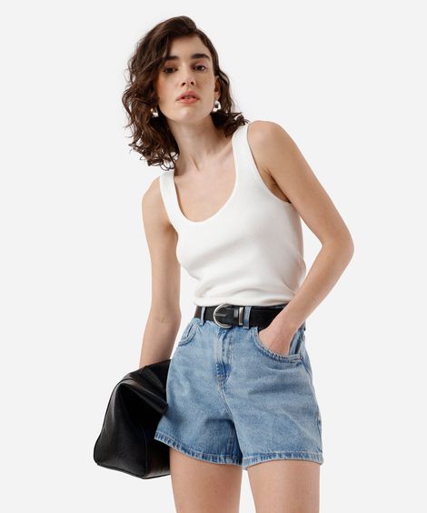 short jeans feminino cintura alta azul