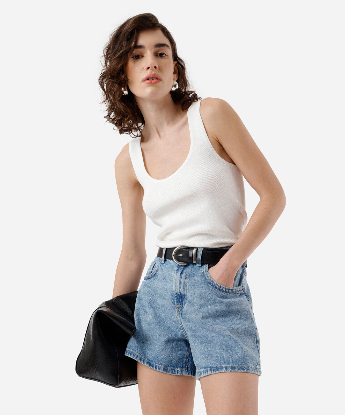 short jeans feminino cintura alta azul