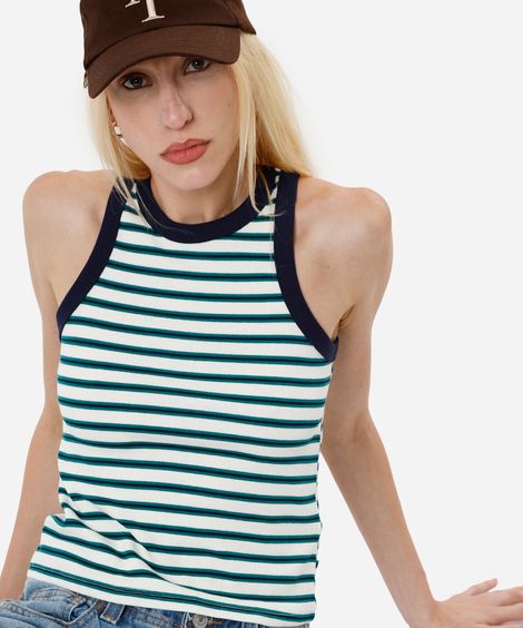 regata feminina halterneck listrada canelada colorida