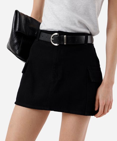 short saia cargo feminino de sarja preto