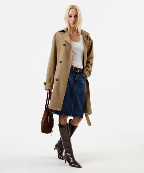 saia midi lápis feminina jeans cintura média azul