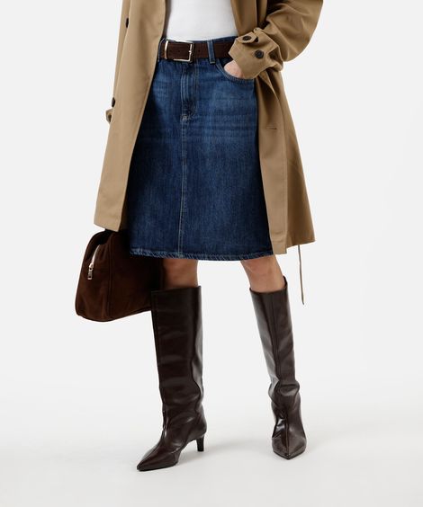 saia midi lápis feminina jeans cintura média azul