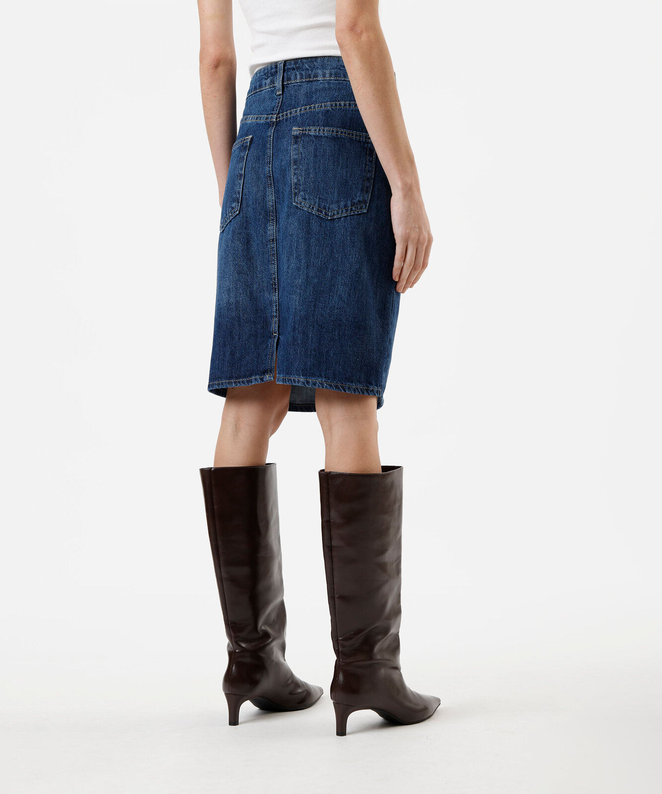 saia midi lápis feminina jeans cintura média azul