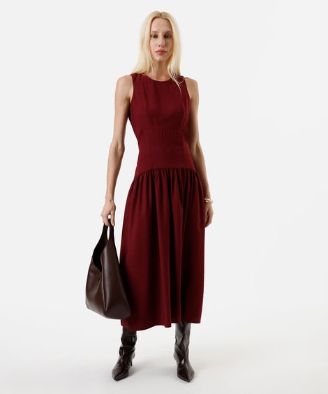 vestido midi feminino com viscose e recortes vinho