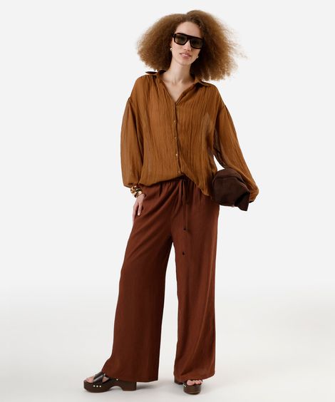 calça estilo pijama feminina com viscose texturizada marrom