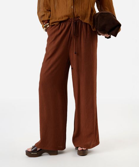 calça estilo pijama feminina com viscose texturizada marrom