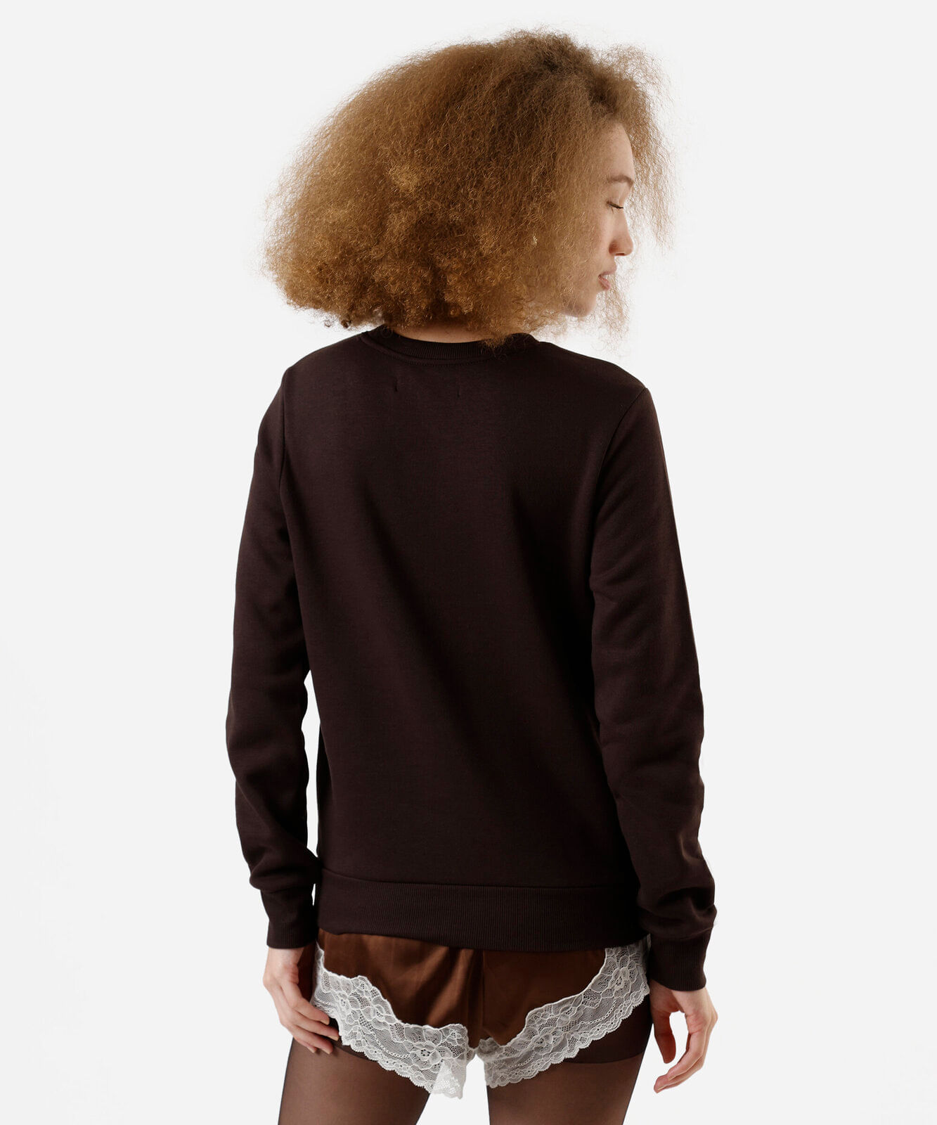 blusa básica feminina de moletom manga longa marrom