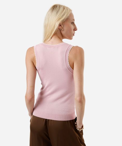 regata feminina de tricot com detalhe rosa