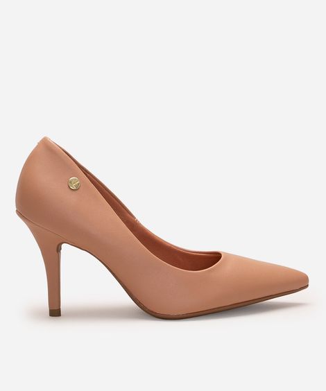 scarpin bico fino salto alto vizzano bege