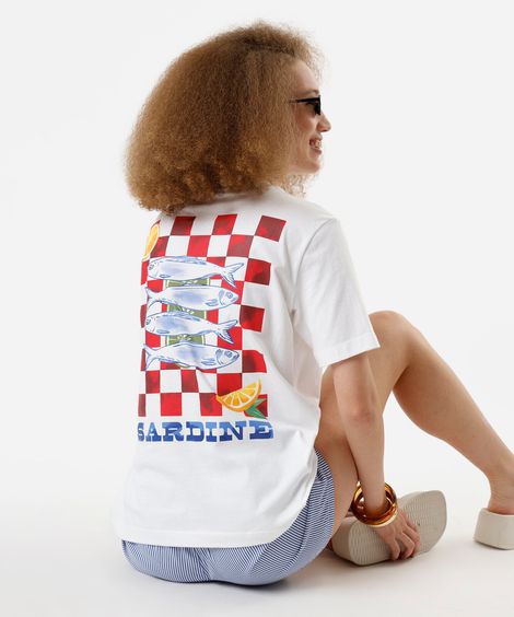 camiseta feminina de algodão sardinhas  off white