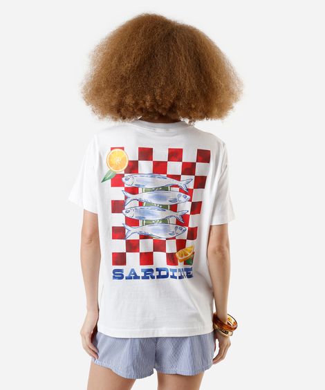 camiseta feminina de algodão sardinhas  off white