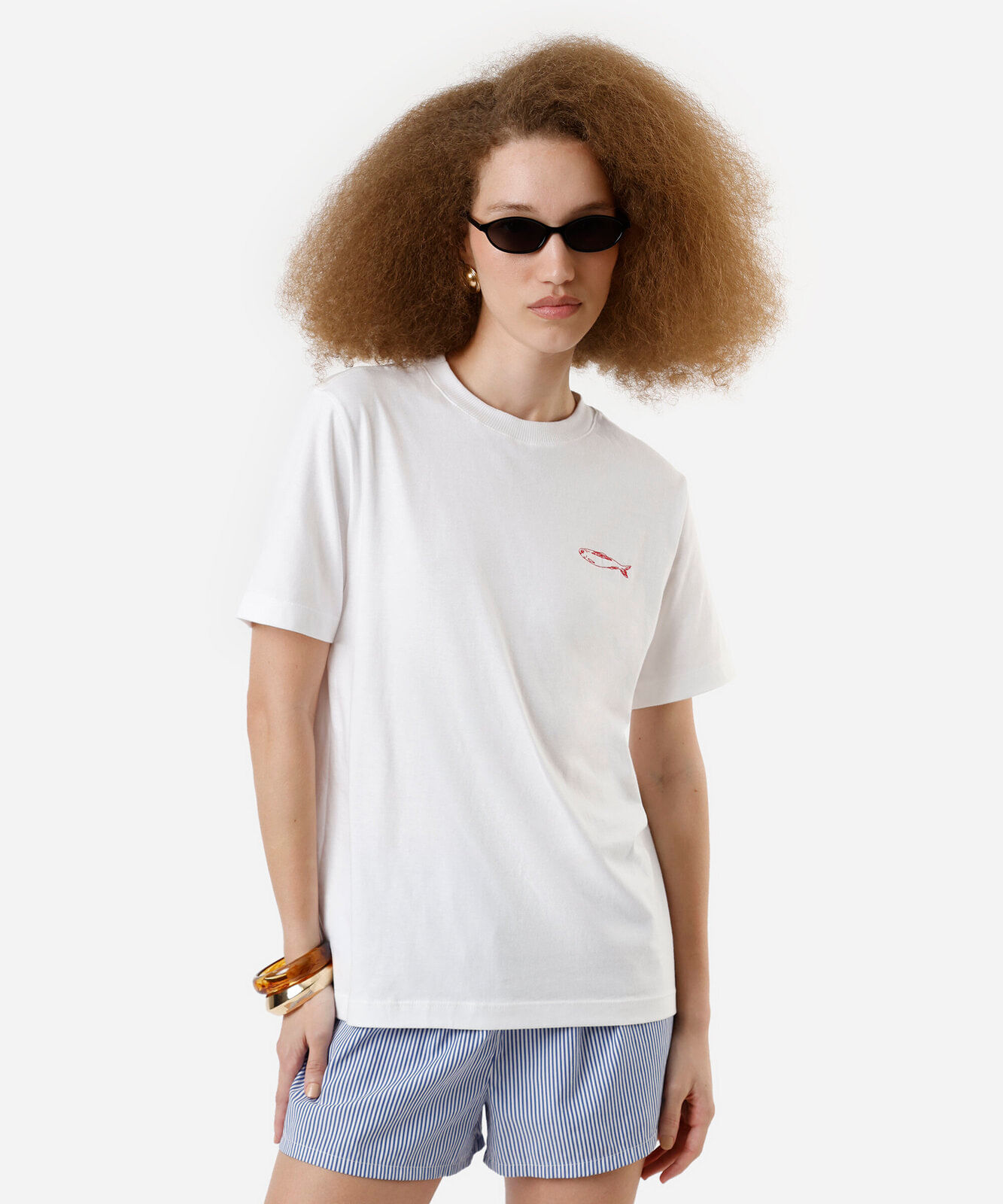 camiseta feminina de algodão sardinhas  off white
