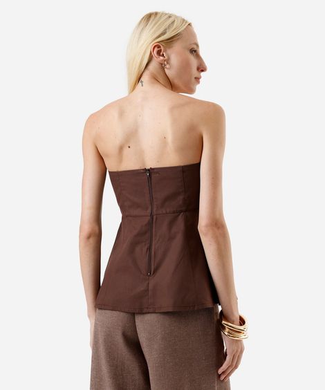 blusa peplum sem alça feminina de algodão marrom