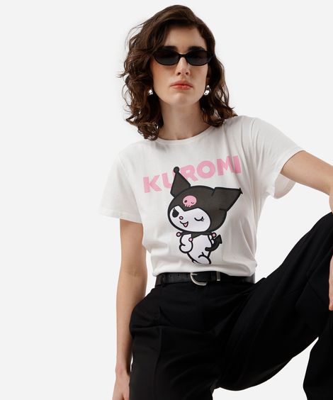 camiseta feminina de algodão kuromi off white