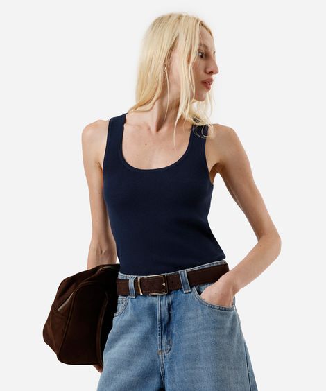 regata de tricot feminina texturizada azul