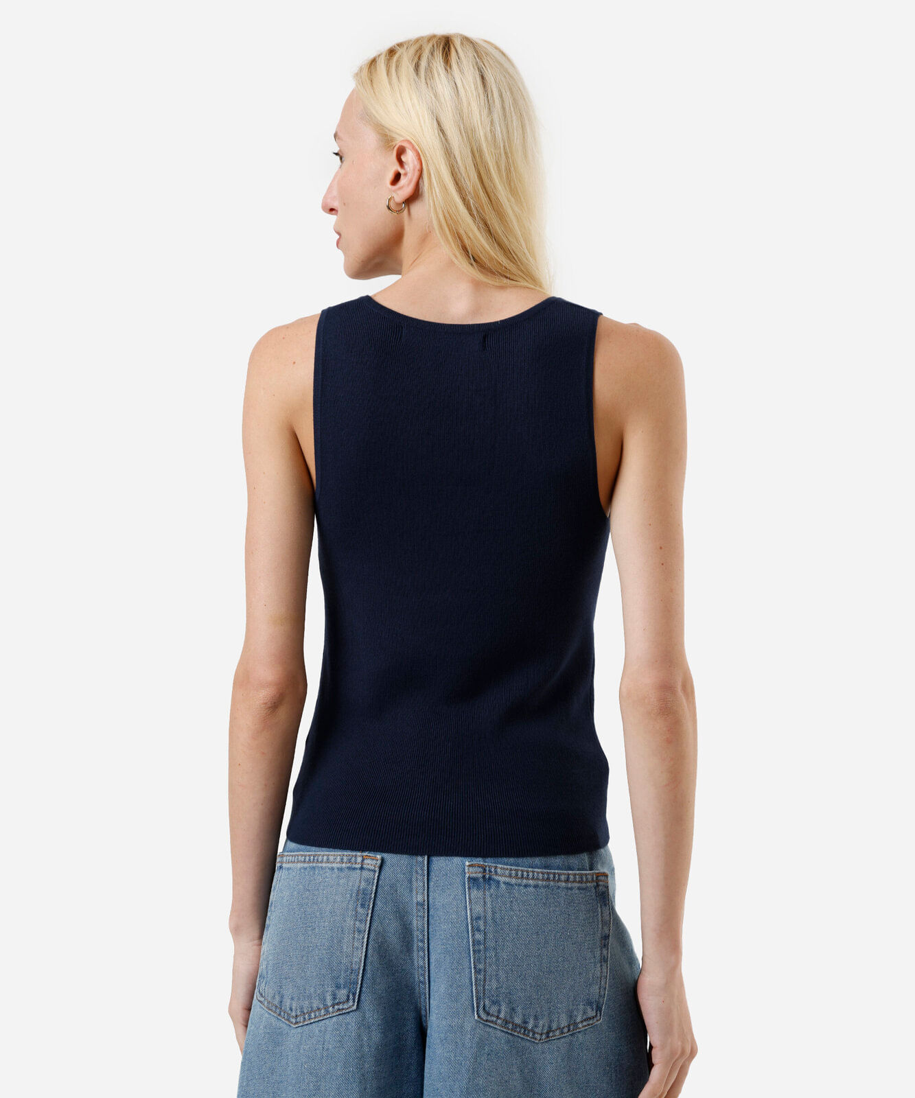 regata de tricot feminina texturizada azul