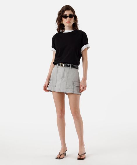 short saia cargo feminino jeans cinza