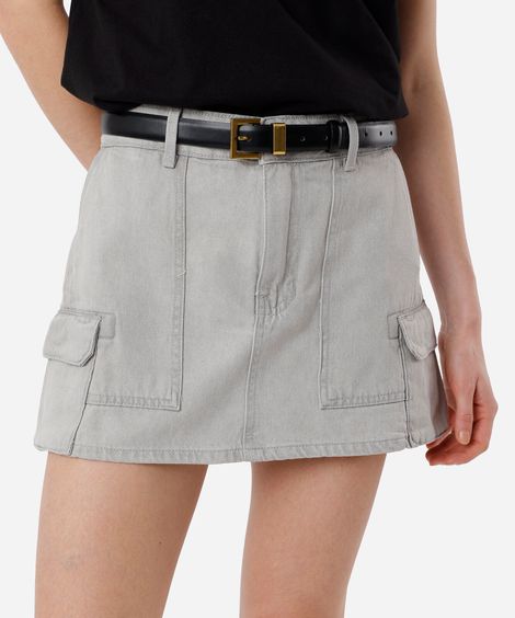short saia cargo feminino jeans cinza