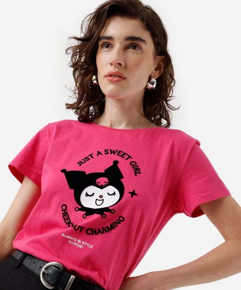 camiseta feminina de algodão kuromi rosa