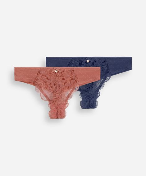 kit de 2 calcinhas fio dental feminino com renda colorido