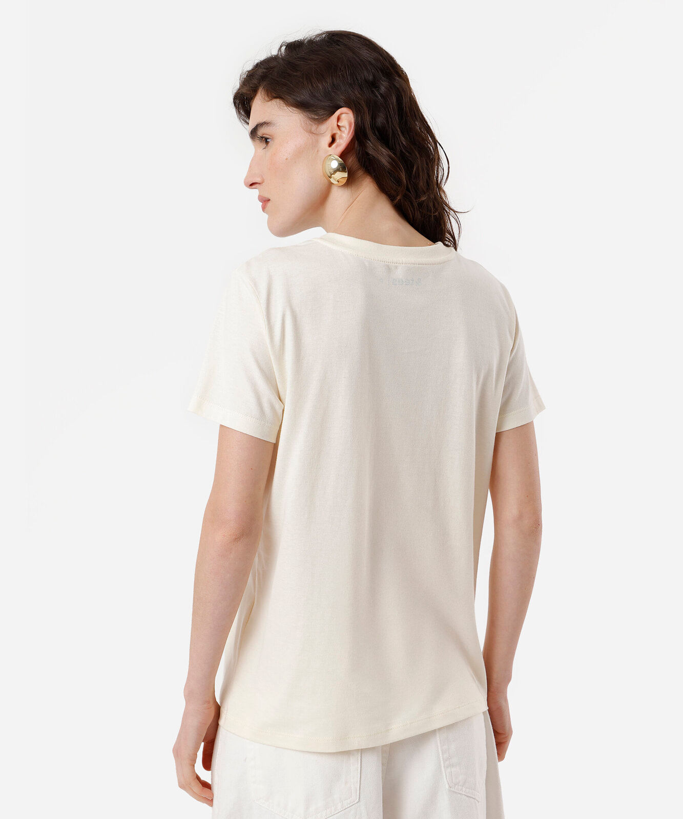 camiseta feminina de algodão estampada amarela