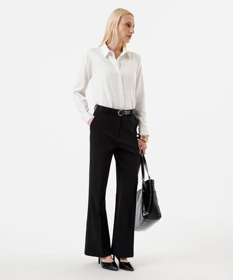 calça flare feminina de alfaiataria com cinto preta