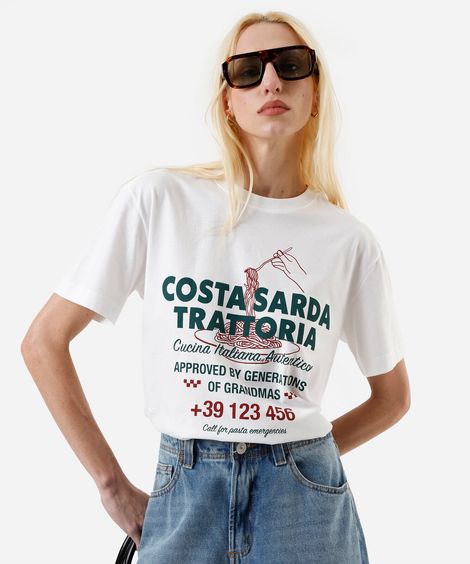 camiseta feminina de algodão estampada oversized off white