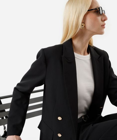blazer de alfaiataria feminino com viscose preto