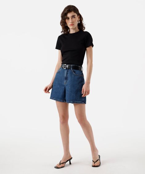 bermuda feminina jeans cintura alta azul