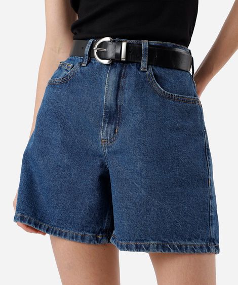 bermuda feminina jeans cintura alta azul