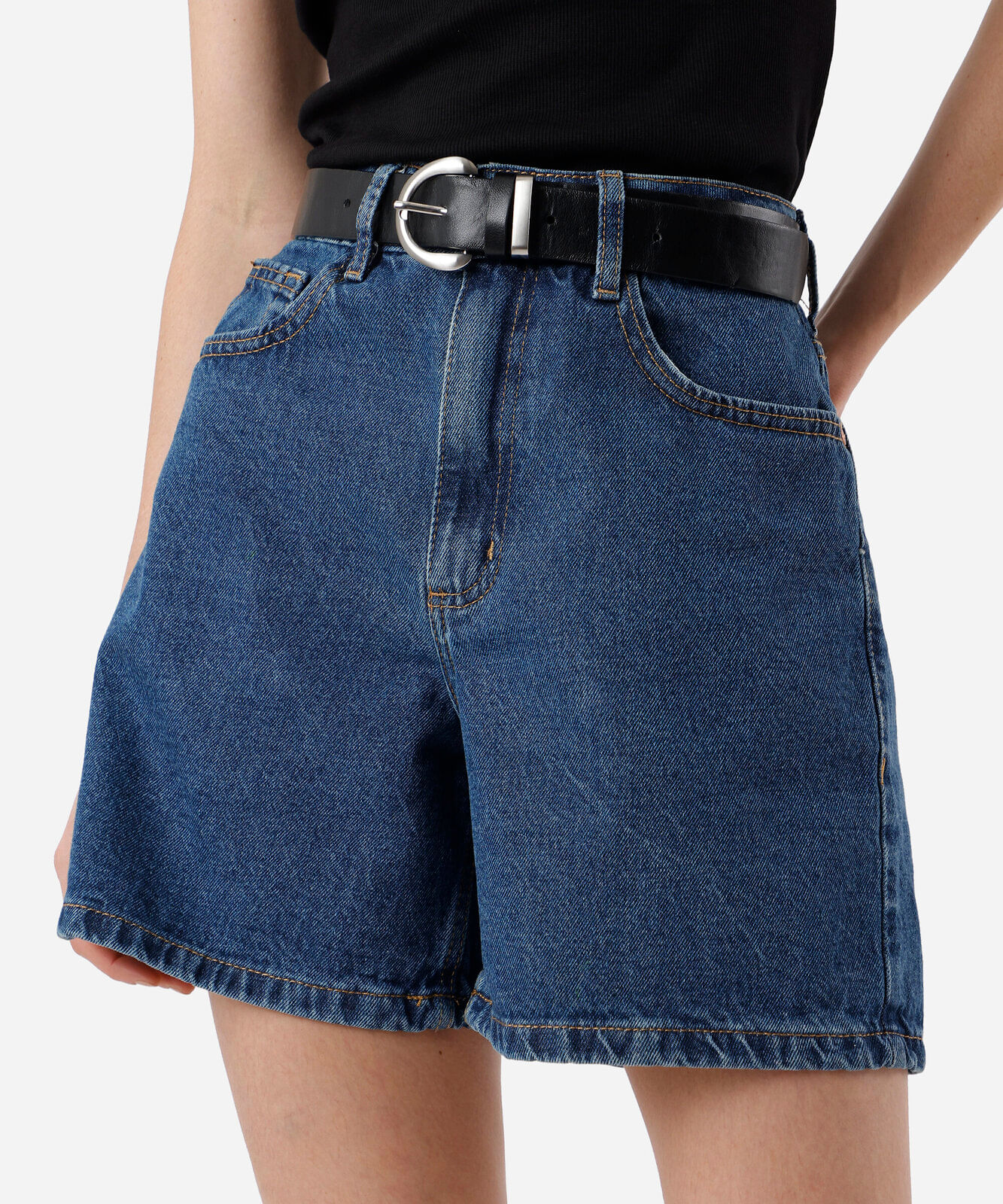 bermuda feminina jeans cintura alta azul