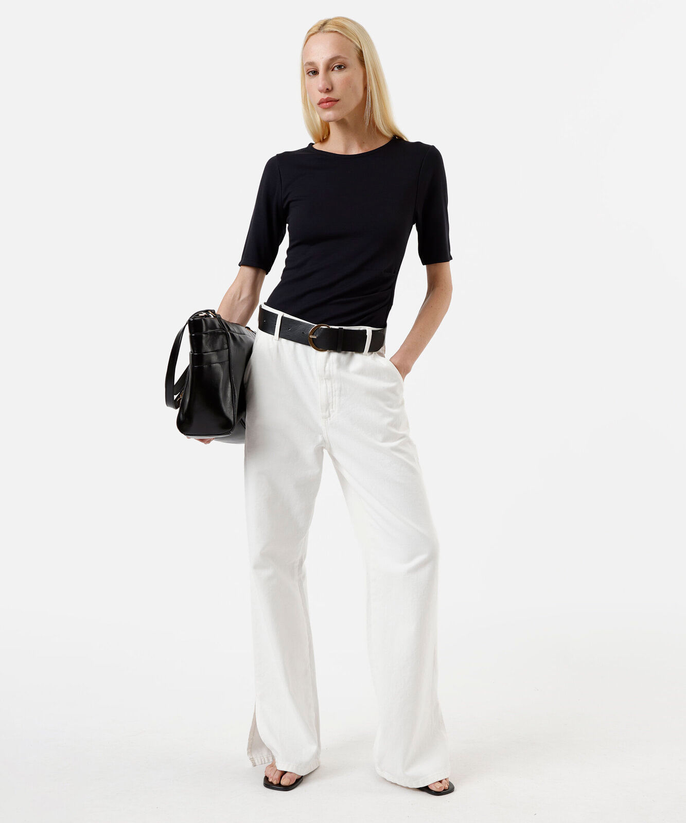 blusa feminina com viscose e pregas preta