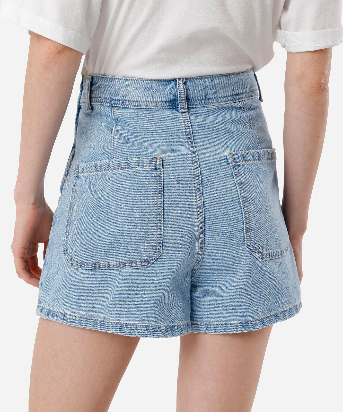 short saia feminino jeans com recortes azul