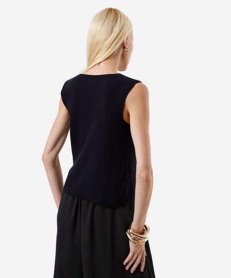 colete feminino de tricot decote v azul