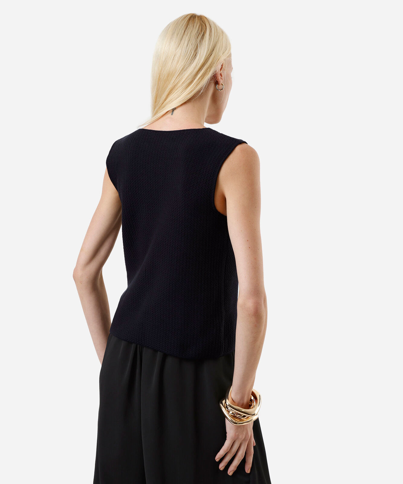 colete feminino de tricot decote v azul