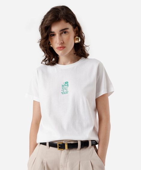 camiseta feminina de algodão estampada off white