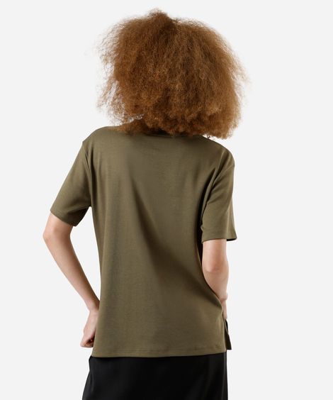 camiseta básica feminina de algodão peruano oversized com fendas verde