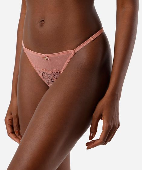 kit de 2 calcinhas fio dental string feminino com renda floral colorido