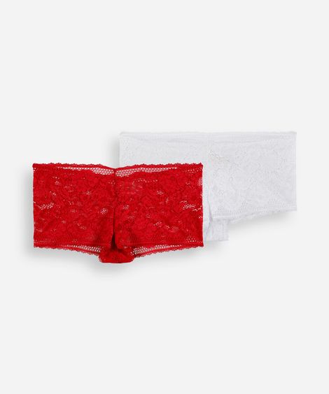 kit de 2 calcinhas caleçon feminino em renda floral colorido