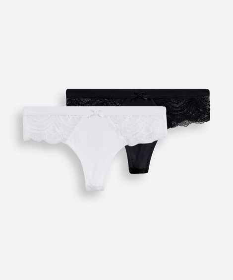 kit de 2 calcinhas fio dental feminino com renda colorido