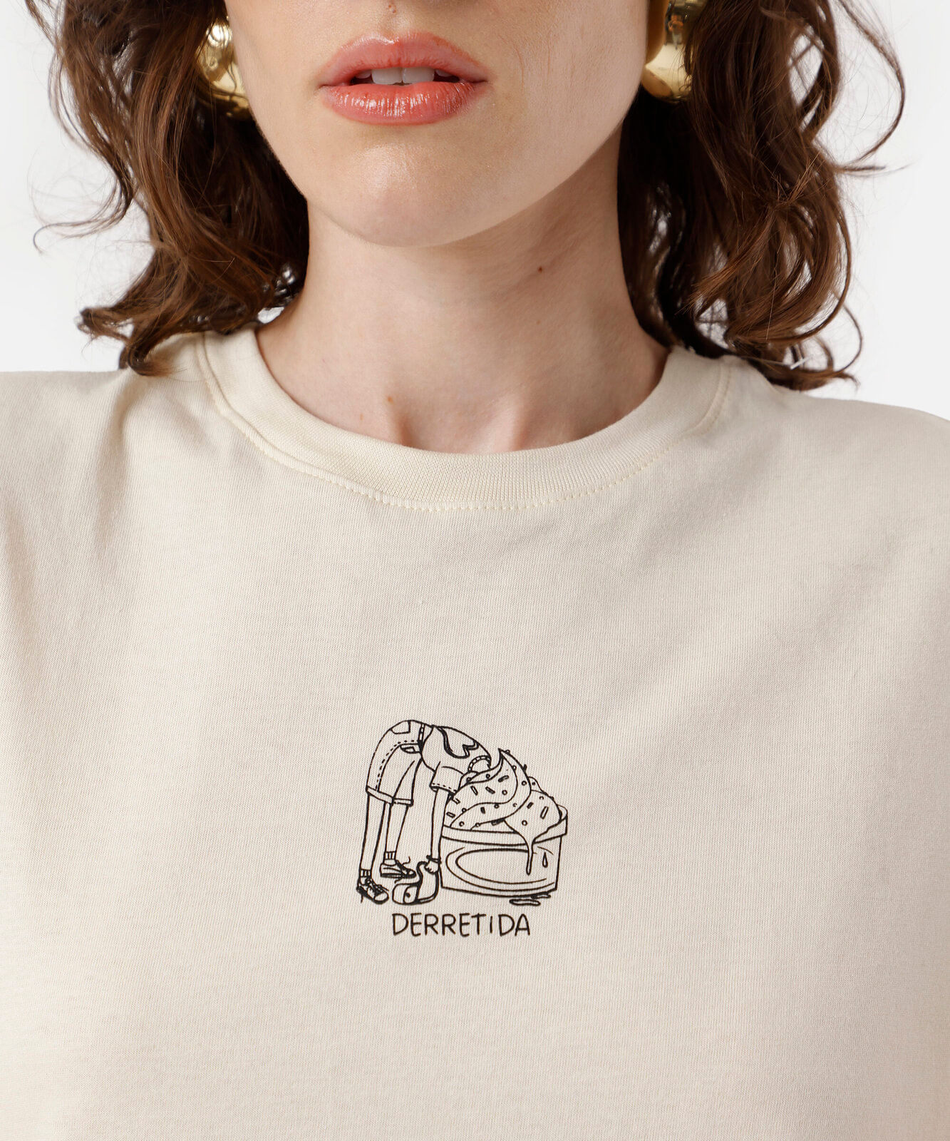 camiseta feminina de algodão estampada bege