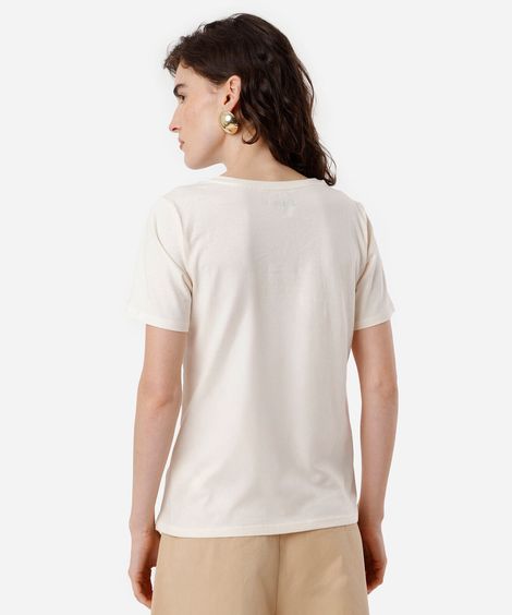 camiseta feminina de algodão estampada bege
