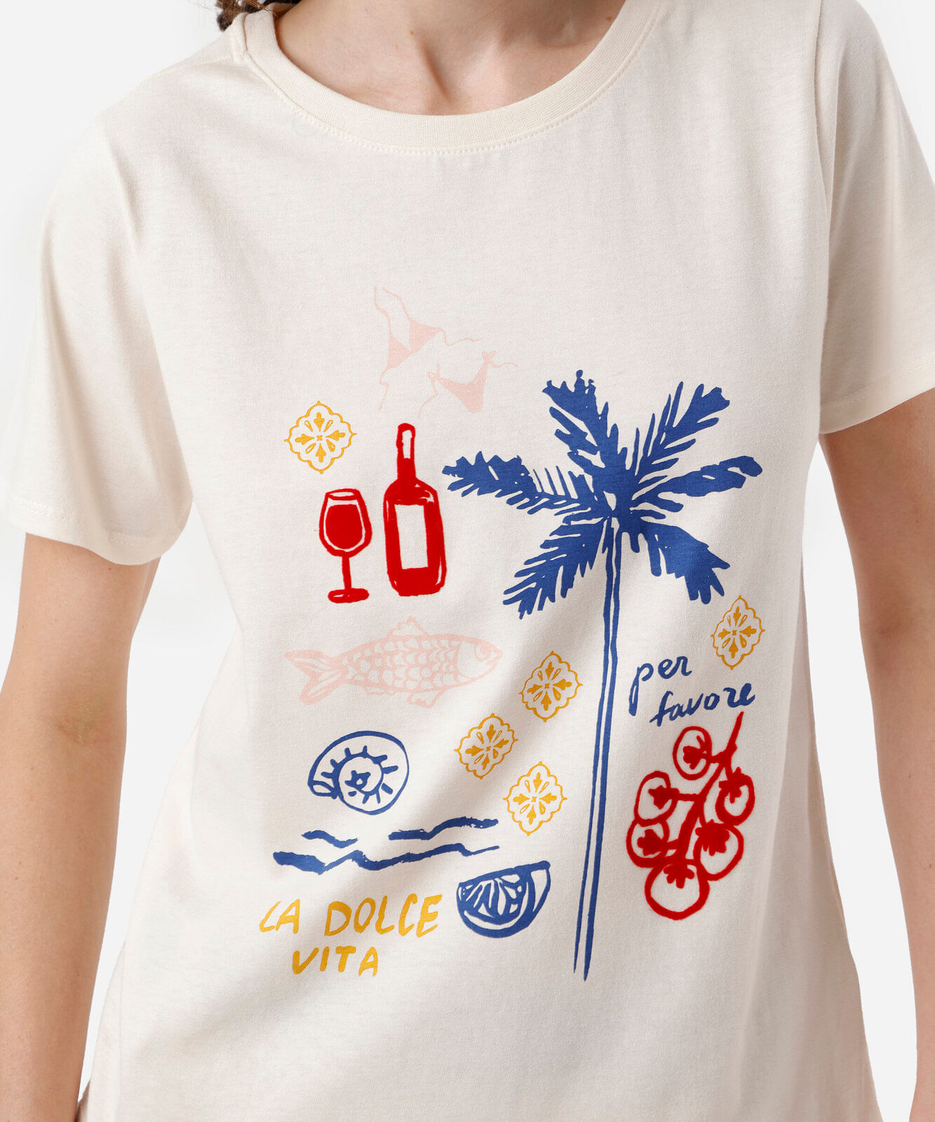 camiseta feminina de algodão estampada bege